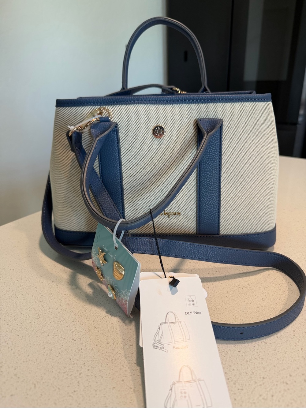Nanette Lepore Navy and Cream Structured Satchel